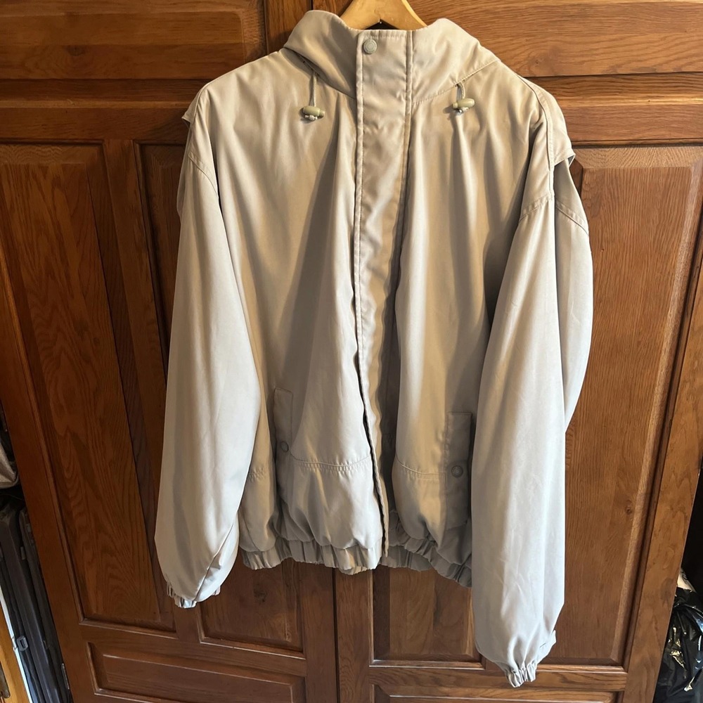 Eddie Bauer Men's Lightweight Jacket with Hidden Hood‎ Beige Tan XL Full Zip